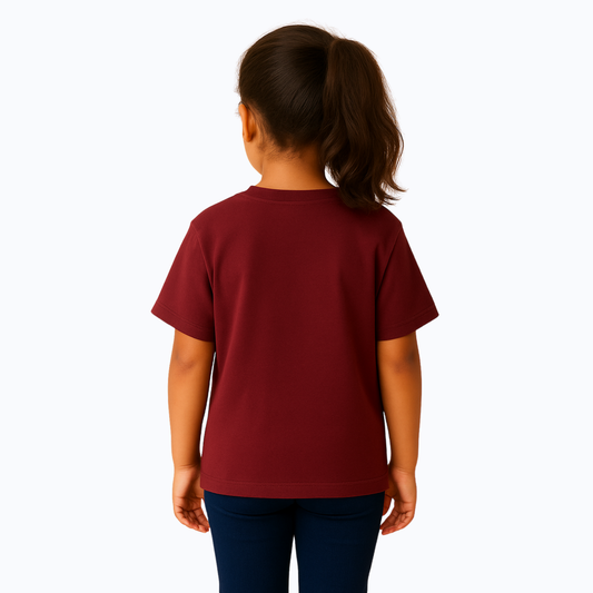 Kids Oversized French Terry Cotton T-Shirt – Space Explorer Print (Wine Red)