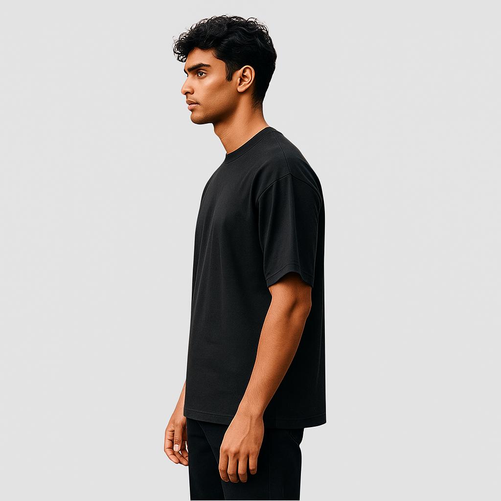 French Terry Premium Black Cotton T-shirt