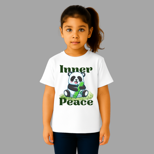 Kids Oversized French Terry Cotton T-Shirt – Inner Peace Panda Print (White)