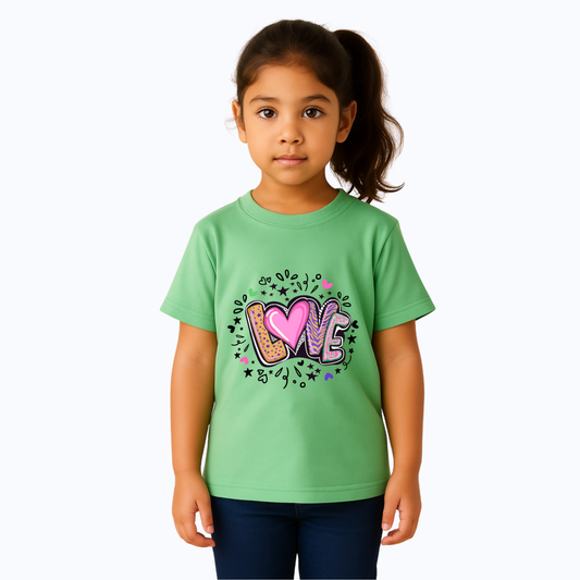 Kids Oversized French Terry Cotton T-Shirt – Love Print (Mint Green)