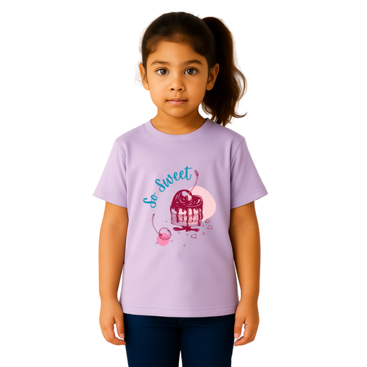 Kids Oversized French Terry Cotton T-Shirt – So Sweet Cupcake Print (Lavender)