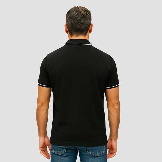 Premium Black Cotton Polo T-Shirt with White Tipping