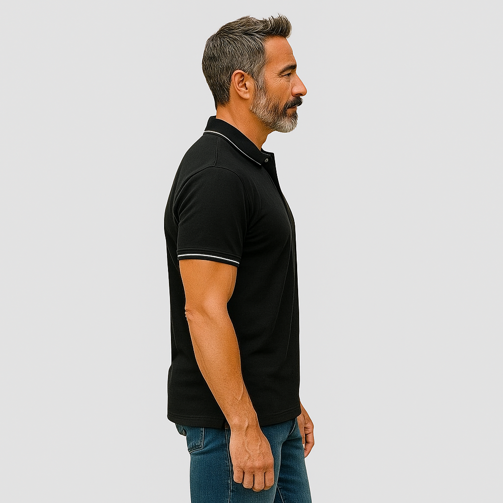 Premium Black Cotton Polo T-Shirt with White Tipping