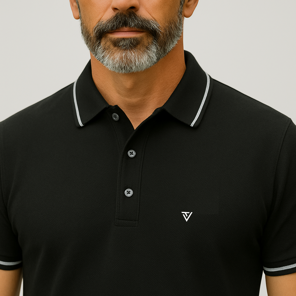 Premium Black Cotton Polo T-Shirt with White Tipping
