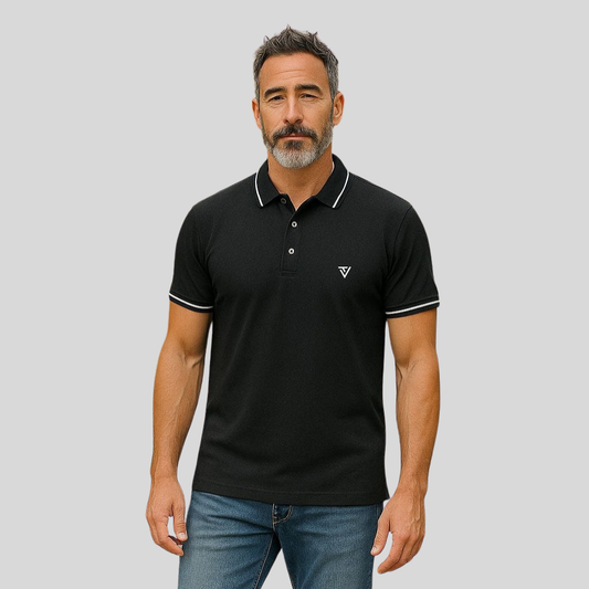 Premium Black Cotton Polo T-Shirt with White Tipping