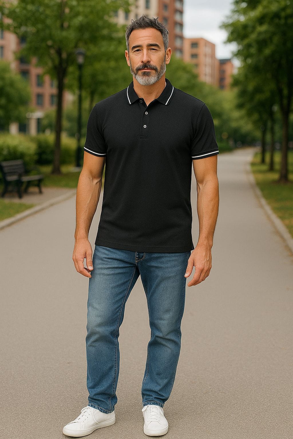 Premium Black Cotton Polo T-Shirt with White Tipping