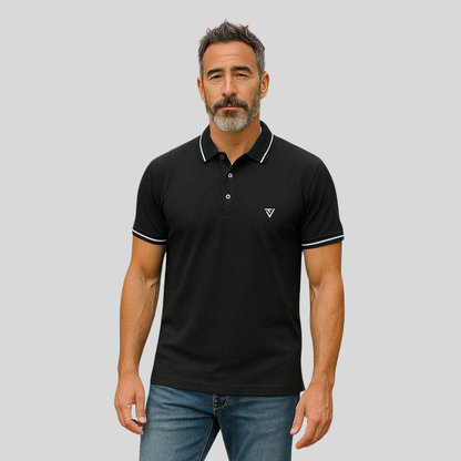 Premium Black Cotton Polo T-Shirt with White Tipping